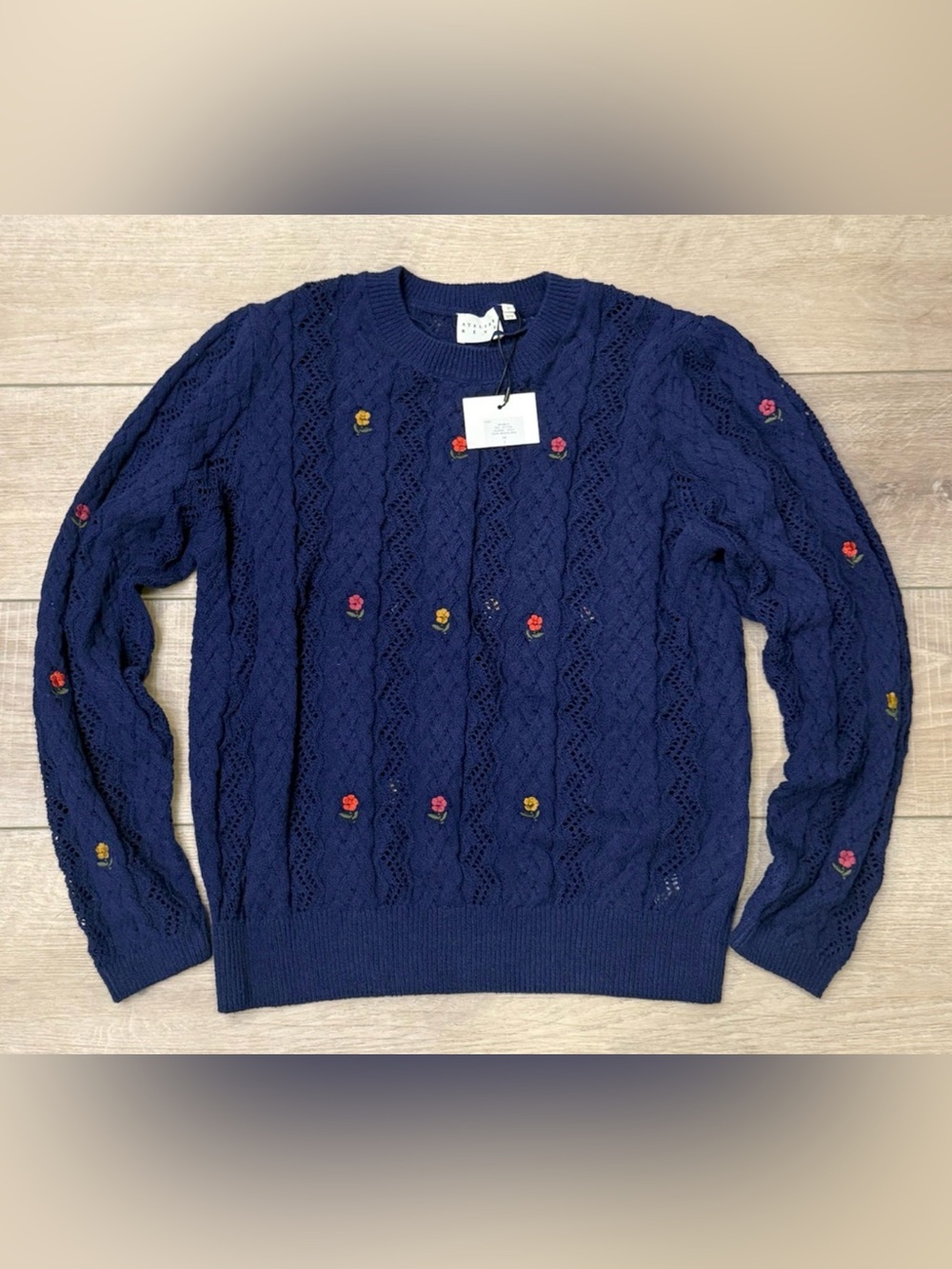 ATELIER REVE ANTHROPOLOGIE MEDIEVAL BLUE FLORAL EMBROIDERED IRFIONA SWEATER SZ L